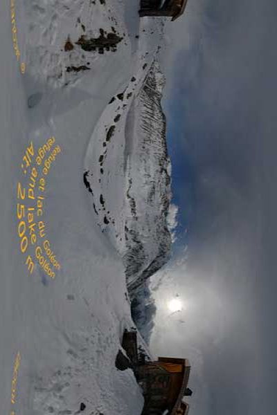 panorama 360° of the refuge & lac du goleon in oisan, isere, alps