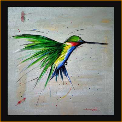 peinture à l'acrylique de jacques rochet, colibri