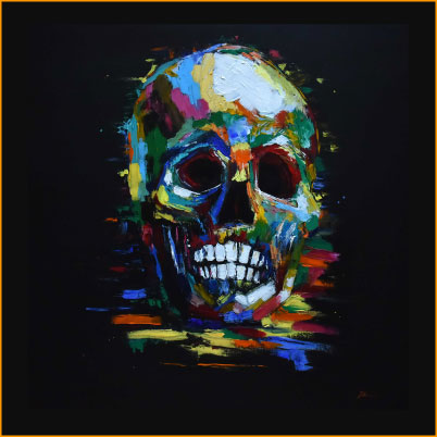 color skull, acrylic painting of jacques rochet