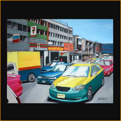 voyage à bangkok en thailande, peinture de jacques rochet, huile et acrylique