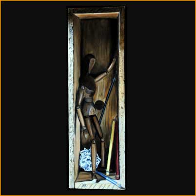 painting trompe-l'oeil, le mannequin, oil on wood