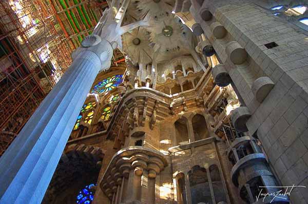 travel to europe: interior of the sagrada familia of gaudi, barcelona, spain