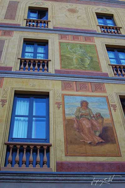 Mural painting, facade of building in Barcelona in Spain